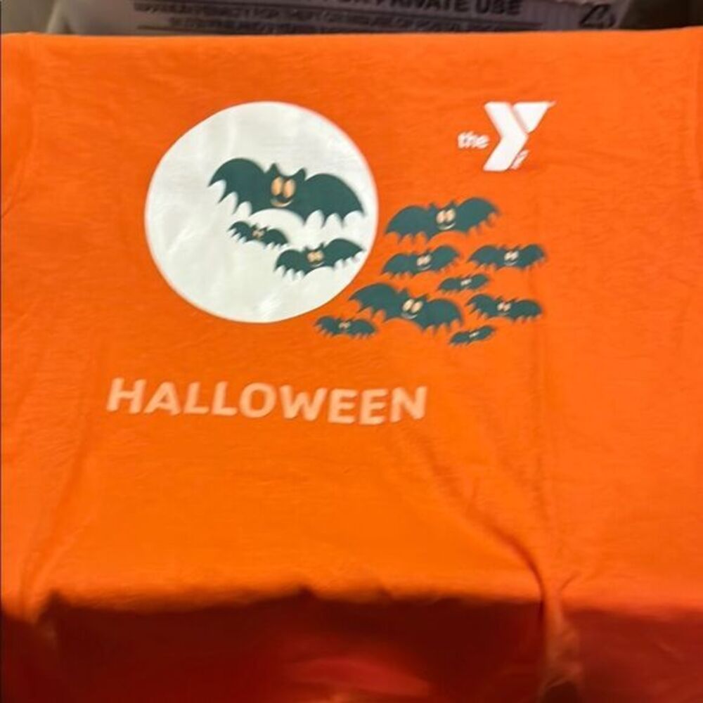 Orange Halloween Short Sleeve Tee with Bat Design